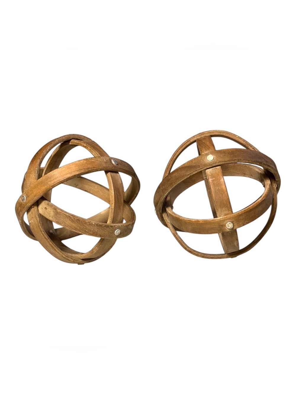 A&B Home Lot of 2 Bamboo Decorative Balls Spheres Orbs w/Silver Hardware 8” D